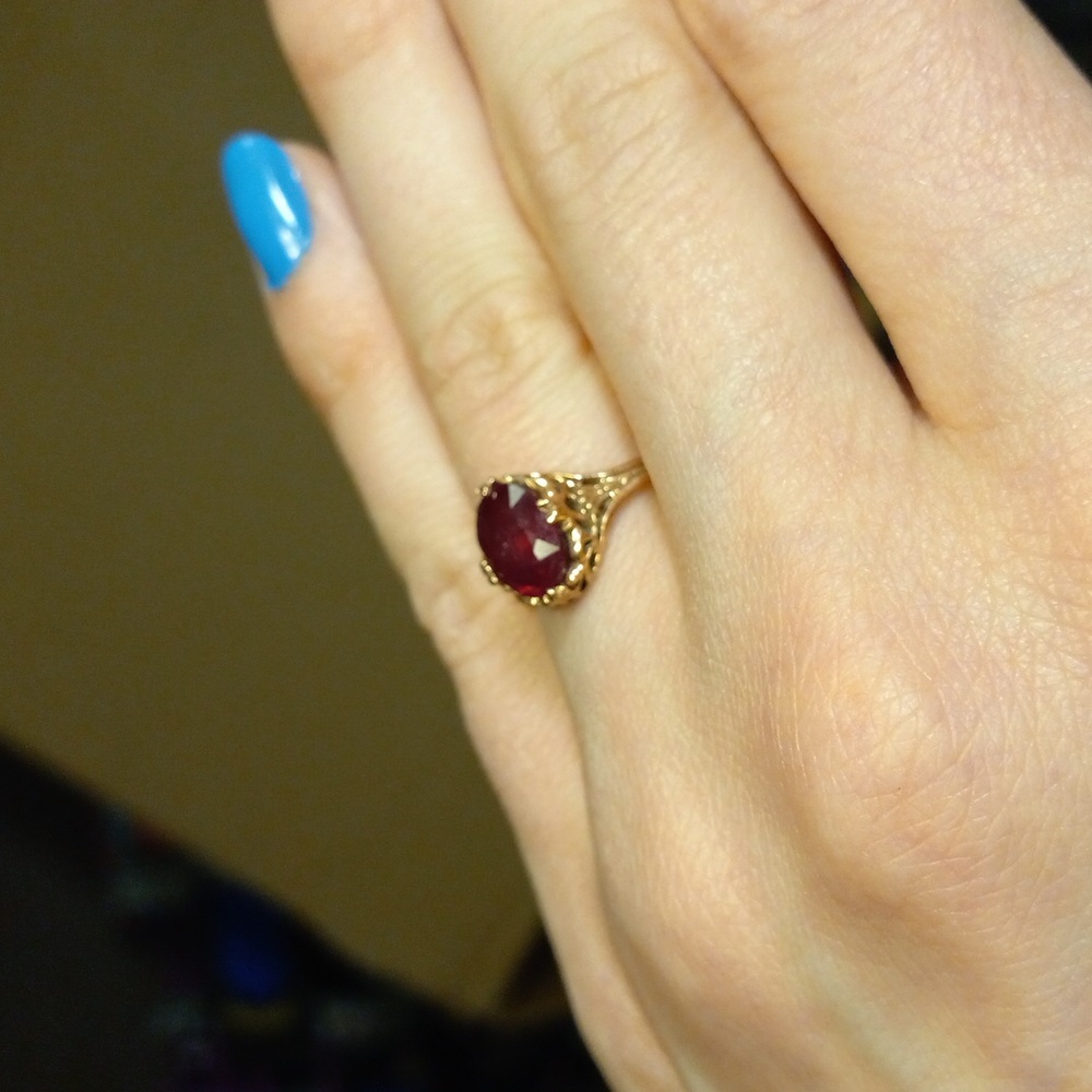 Ruby filigree rose gold ring, size 6.5
